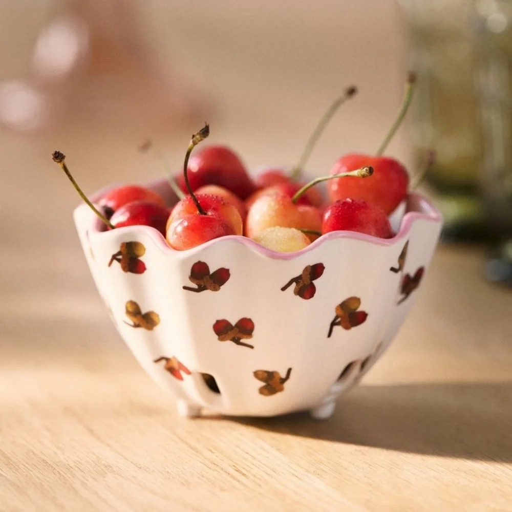 Anthropologie NWT/NIB Georgie Handpainted Decaled Stoneware Berry Basket